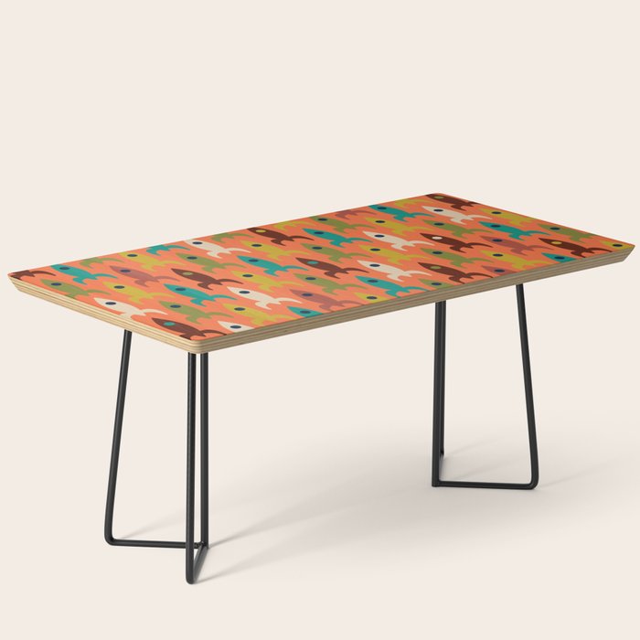 Retro Rockets - Midcentury Modern Rocket Pattern in Mid Mod Teal, Red, Olive, Mustard, and Beige on Bright Orange Coffee Table Gallery Image 1