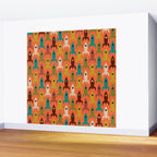 Retro Rockets - Midcentury Modern Rocket Pattern in Mid Mod Teal, Red, Olive, Mustard, and Beige on Bright Orange Wall Mural Gallery Image 2