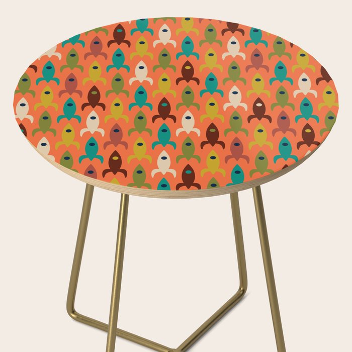 Retro Rockets - Midcentury Modern Rocket Pattern in Mid Mod Teal, Red, Olive, Mustard, and Beige on Bright Orange Side Table Gallery Image 2