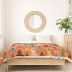 Retro Rockets - Midcentury Modern Rocket Pattern in Mid Mod Teal, Red, Olive, Mustard, and Beige on Bright Orange Duvet Cover Gallery Image 3