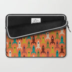 Retro Rockets - Midcentury Modern Rocket Pattern in Mid Mod Teal, Red, Olive, Mustard, and Beige on Bright Orange Laptop Sleeve Gallery Image 2