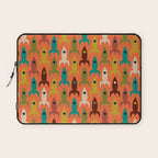 Retro Rockets - Midcentury Modern Rocket Pattern in Mid Mod Teal, Red, Olive, Mustard, and Beige on Bright Orange Laptop Sleeve Gallery Image 1