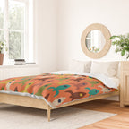 Retro Rockets - Midcentury Modern Rocket Pattern in Mid Mod Teal, Red, Olive, Mustard, and Beige on Bright Orange Duvet Cover Gallery Image 2