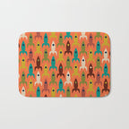 Retro Rockets - Midcentury Modern Rocket Pattern in Mid Mod Teal, Red, Olive, Mustard, and Beige on Bright Orange Bath Mat Gallery Image 1