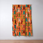 Retro Rockets - Midcentury Modern Rocket Pattern in Mid Mod Teal, Red, Olive, Mustard, and Beige on Bright Orange Window Curtain Gallery Image 3