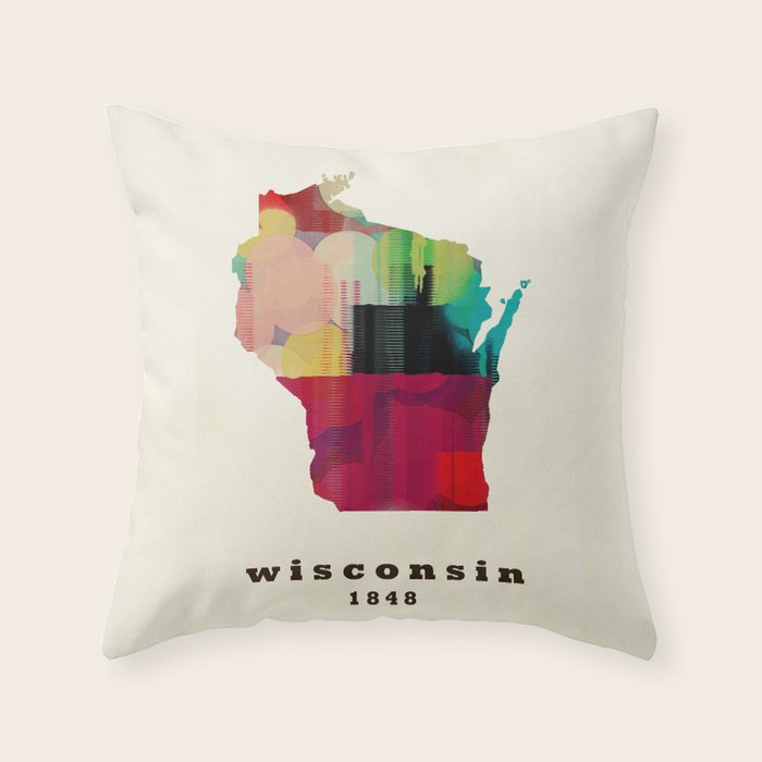 Wisconsin state map modern Throw Pillow Gallery Image 6
