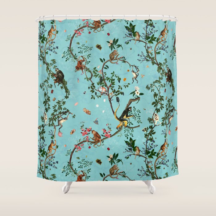 Monkey World Aqua Shower Curtain