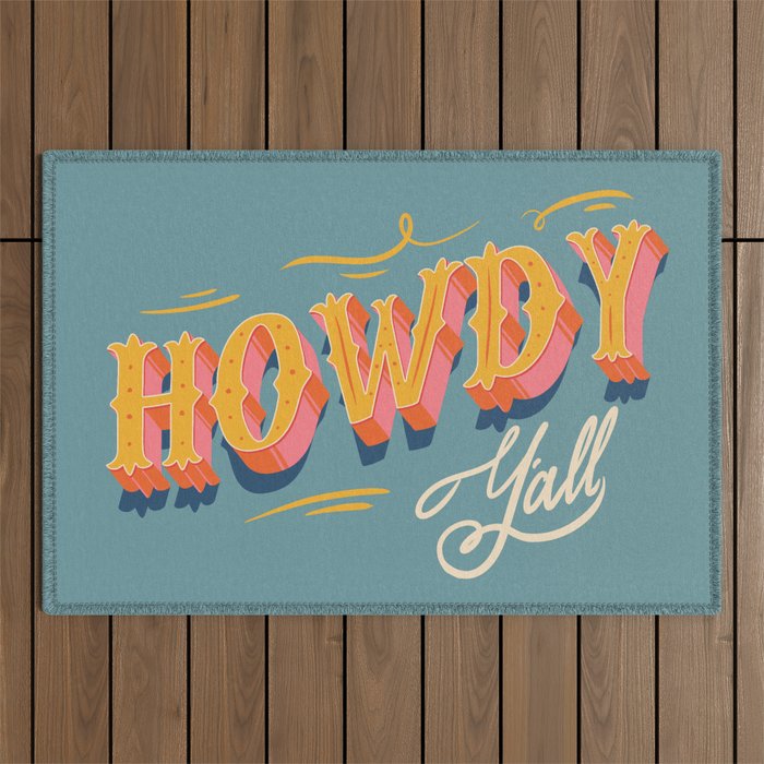 Howdy Y'all | Yellow Orange Blue Outdoor Rug Gallery Image 1