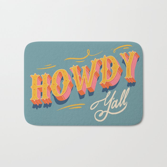 Howdy Y'all | Yellow Orange Blue Bath Mat Gallery Image 1
