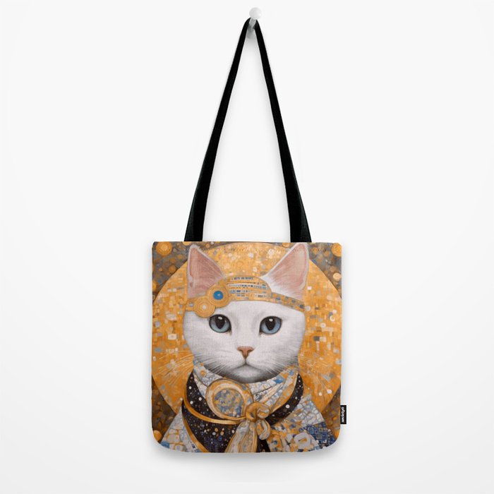White Klimt Cat in Beautiful Dress Tote Bag Gallery Image 2