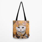 White Klimt Cat in Beautiful Dress Tote Bag Gallery Image 2