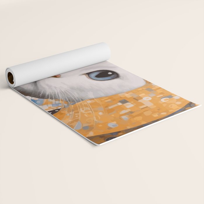 White Klimt Cat in Beautiful Dress Yoga Mat Gallery Image 2