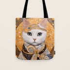 White Klimt Cat in Beautiful Dress Tote Bag Gallery Image 1
