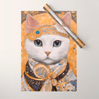 White Klimt Cat in Beautiful Dress Wrapping Paper Gallery Image 1