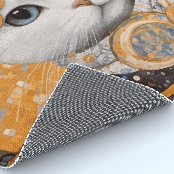 White Klimt Cat in Beautiful Dress Rug Gallery Image 4