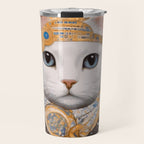 White Klimt Cat in Beautiful Dress Travel Mug Gallery Image 1