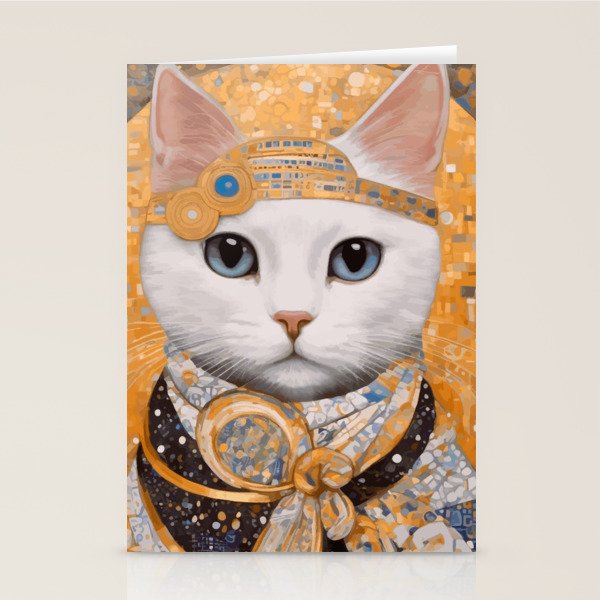 White Klimt Cat in Beautiful Dress Stationery Card Gallery Image 2