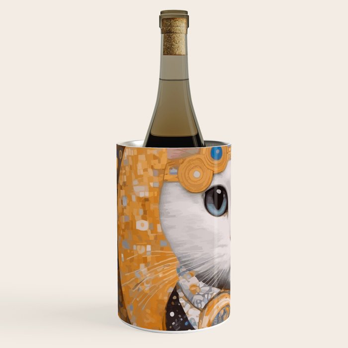 White Klimt Cat in Beautiful Dress Wine Chiller Gallery Image 2