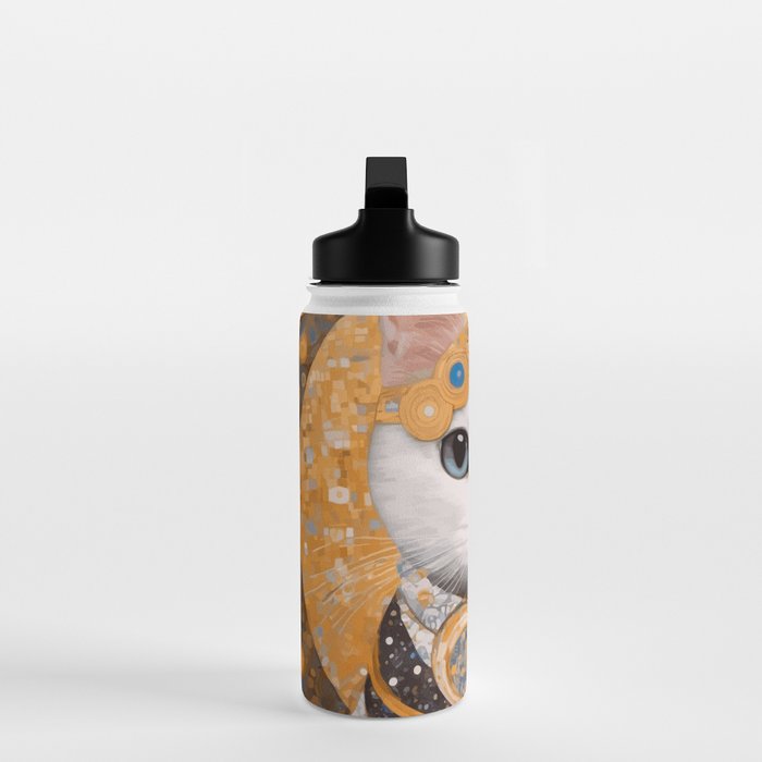 White Klimt Cat in Beautiful Dress Water Bottle Gallery Image 3