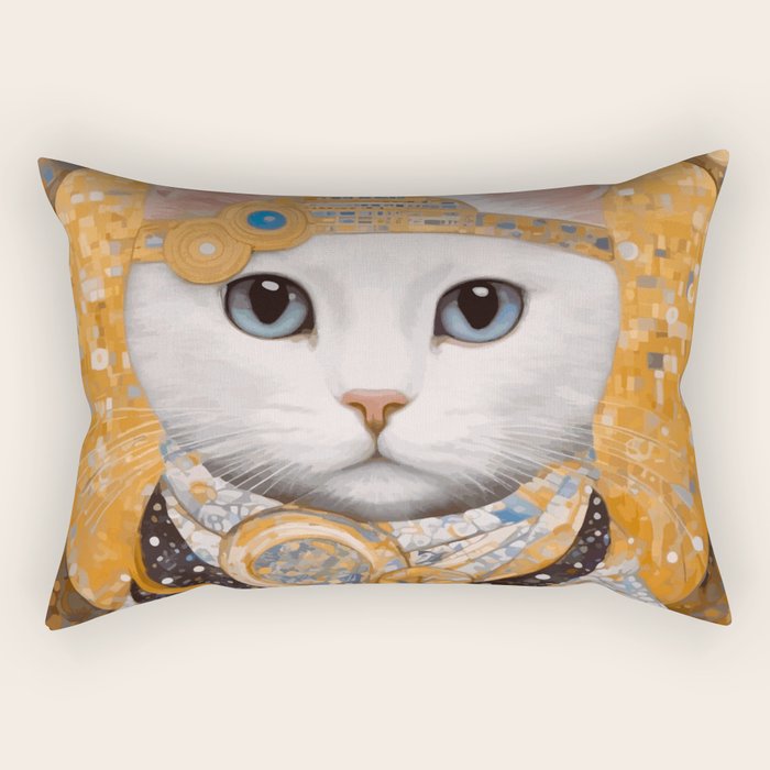 White Klimt Cat in Beautiful Dress Rectangular Pillow Gallery Image 1