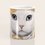 White Klimt Cat in Beautiful Dress Coffee Mug Gallery Image 4
