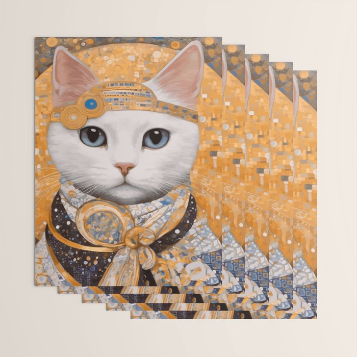 White Klimt Cat in Beautiful Dress Wrapping Paper Gallery Image 3