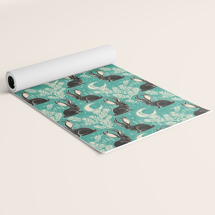 Jackalope - teal & black Yoga Mat Gallery Image 2