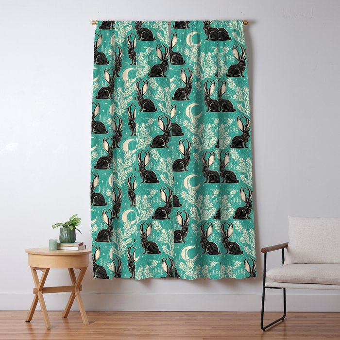 Jackalope - teal & black Window Curtain Gallery Image 5