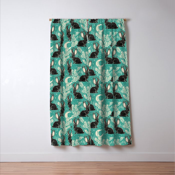 Jackalope - teal & black Window Curtain Gallery Image 3