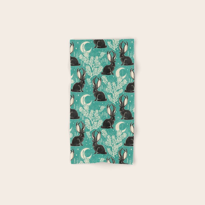 Jackalope - teal & black Bath Towel Gallery Image 1