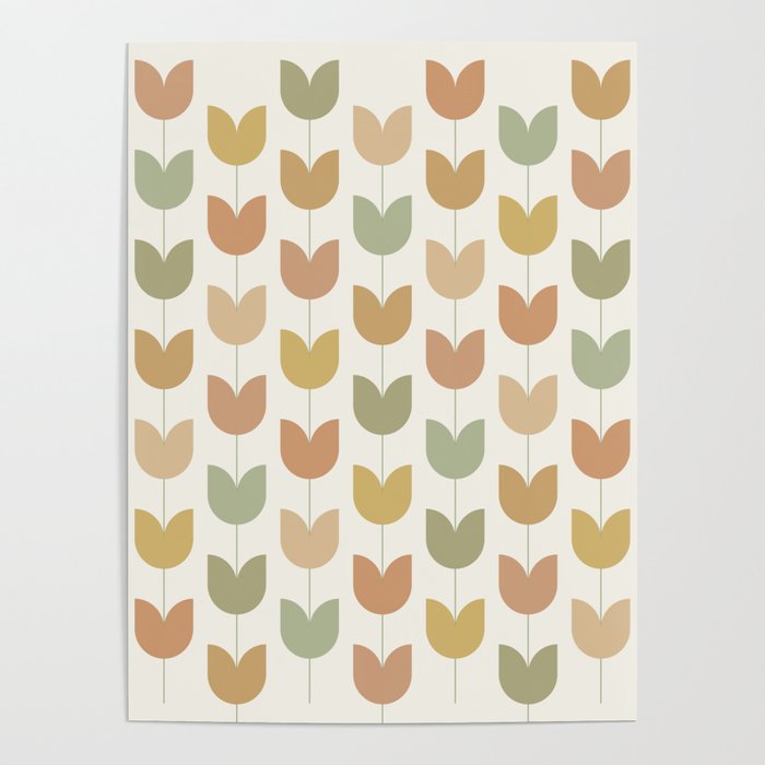 Spring Tulips XII Neutral Multicolor Mid Century Flowers Poster Gallery Image 1