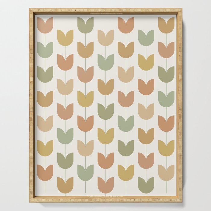 Spring Tulips XII Neutral Multicolor Mid Century Flowers Serving Tray Gallery Image 1