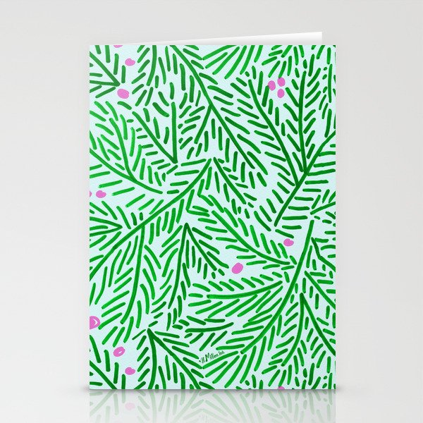 Winter Berries & Pine Branches in Green Stationery Card Gallery Image 2