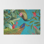 Vintage Tropical Peacock Bird Rainforest Jungle  Rug Gallery Image 2