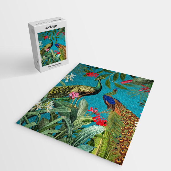 Vintage Tropical Peacock Bird Rainforest Jungle  Jigsaw Puzzle Gallery Image 2