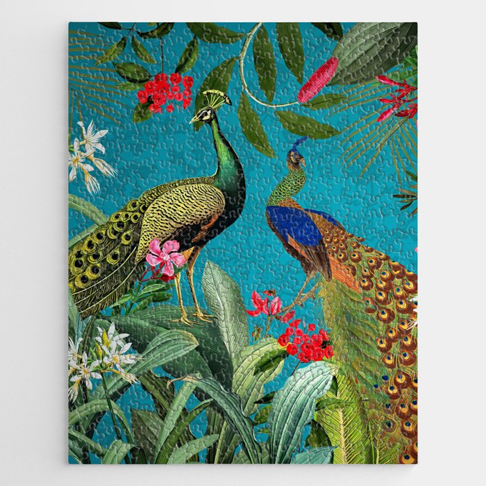 Vintage Tropical Peacock Bird Rainforest Jungle  Jigsaw Puzzle Gallery Image 1