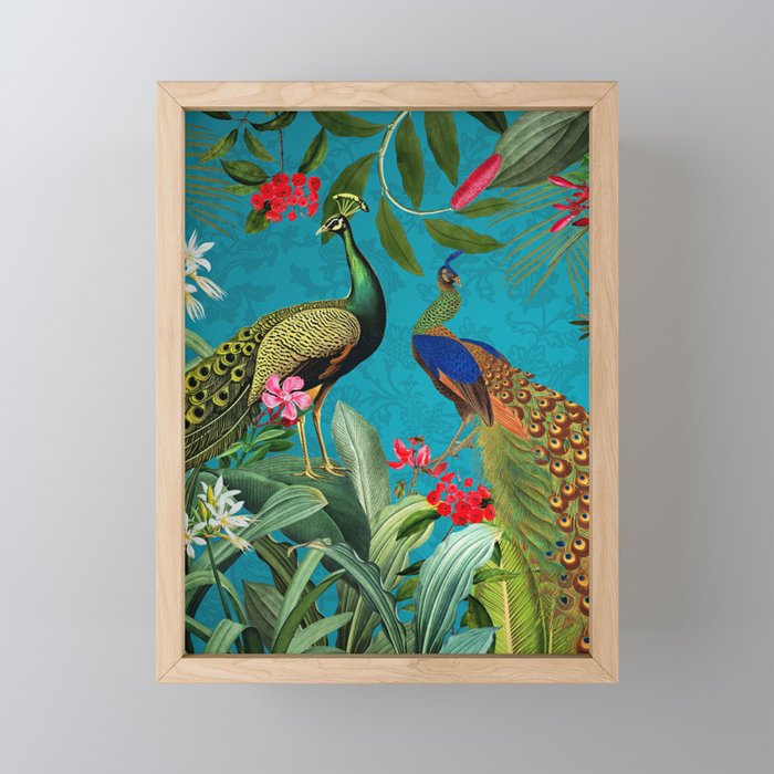 Vintage Tropical Peacock Bird Rainforest Jungle  Mini Art Print Gallery Image 1