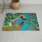 Vintage Tropical Peacock Bird Rainforest Jungle  Rug Gallery Image 1