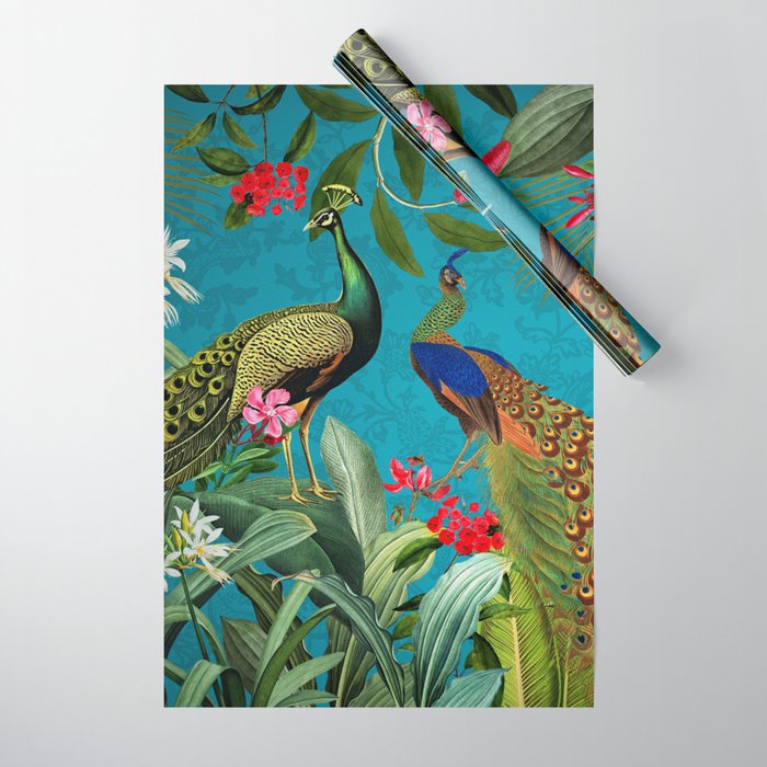 Vintage Tropical Peacock Bird Rainforest Jungle  Wrapping Paper Gallery Image 1