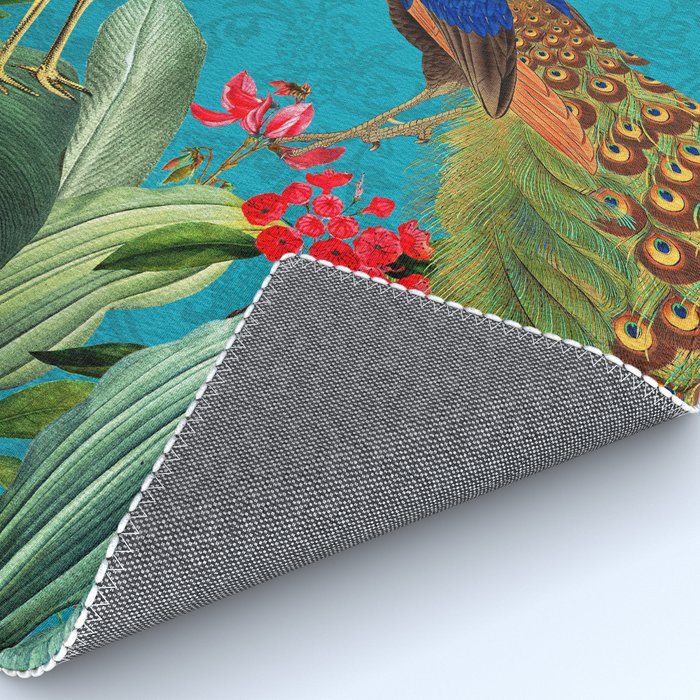 Vintage Tropical Peacock Bird Rainforest Jungle  Rug Gallery Image 4