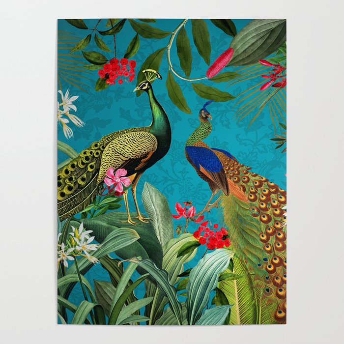 Vintage Tropical Peacock Bird Rainforest Jungle  Poster Gallery Image 4