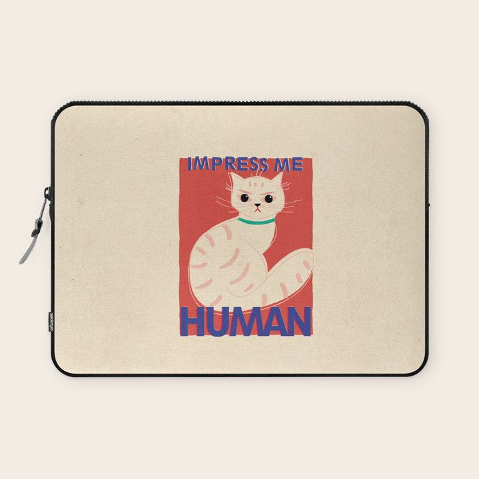Impress Me Human Vintage Cat, Retro Illustration Laptop Sleeve Gallery Image 1