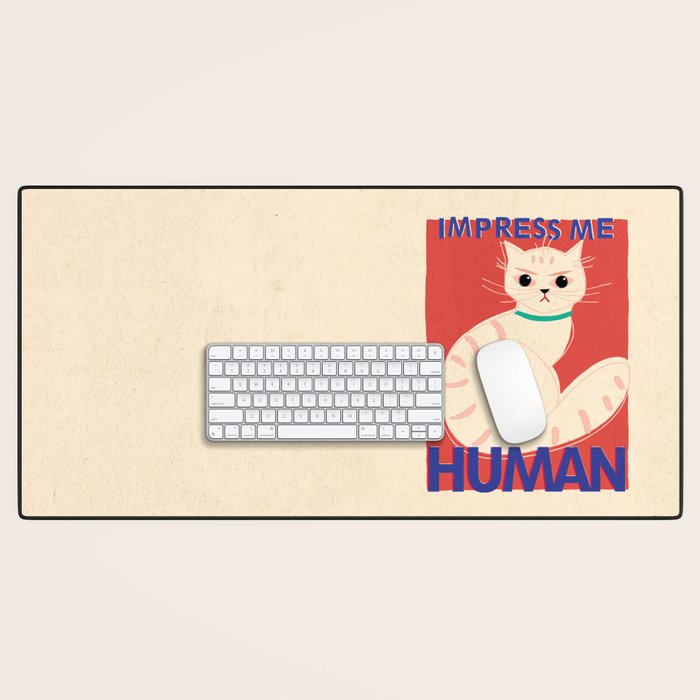 Impress Me Human Vintage Cat, Retro Illustration Desk Mat Gallery Image 1