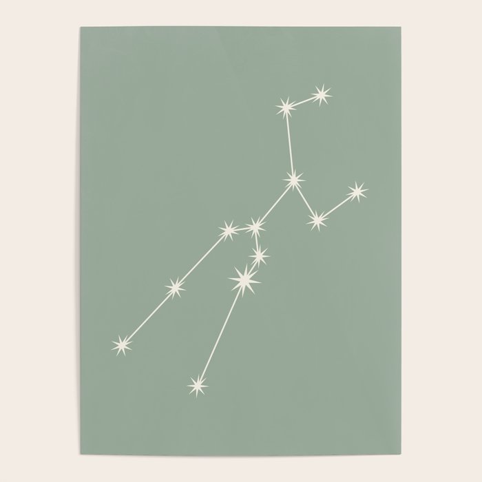 Taurus Zodiac Star Constellation Line Art Soft Sage Poster Gallery Image 4
