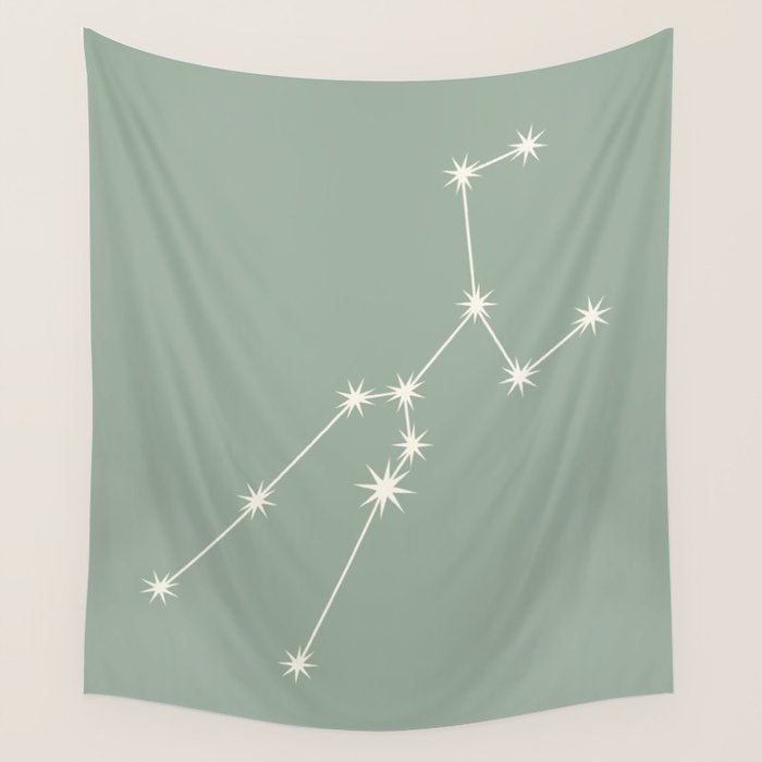 Taurus Zodiac Star Constellation Line Art Soft Sage Wall Tapestry Gallery Image 4