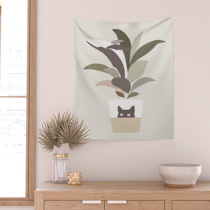 Cat and Plant 29: A Leaf of Whale Wall Tapestry Gallery Image 2