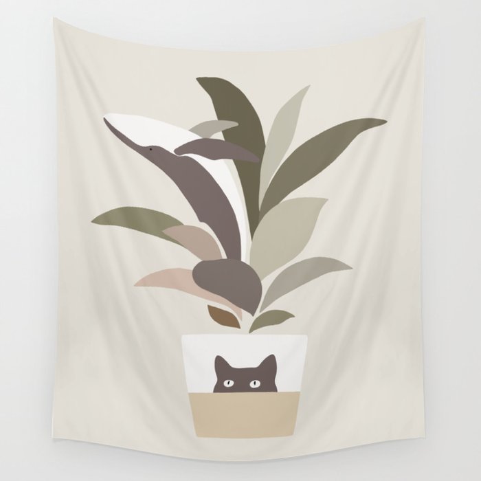 Cat and Plant 29: A Leaf of Whale Wall Tapestry Gallery Image 1