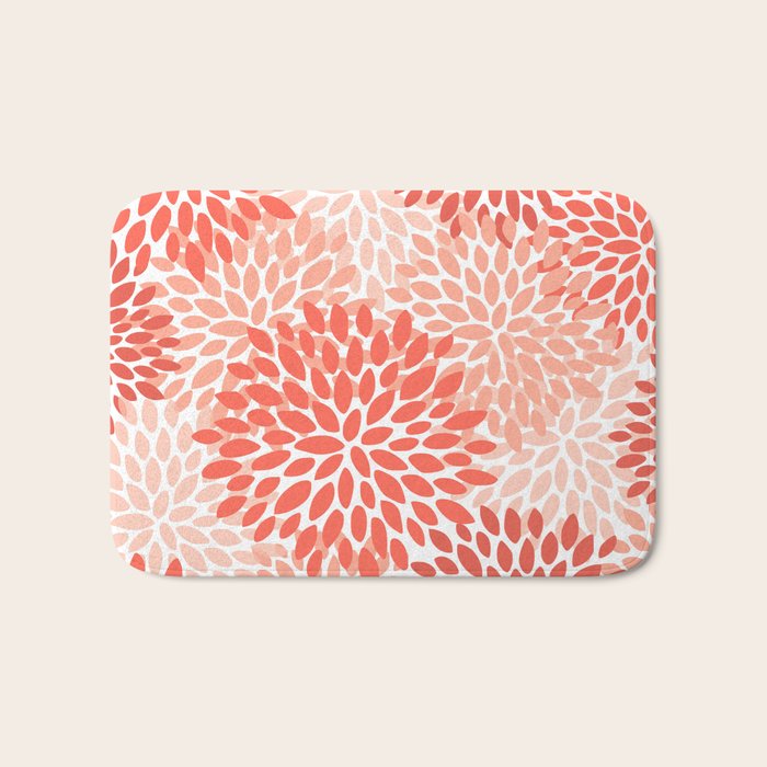 Flowers Pattern, Coral, Pink, Floral Prints Bath Mat Gallery Image 1