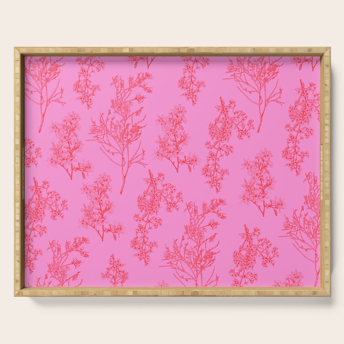 Preppy Pink and Red Botanical Cottage Floral Pattern Serving Tray Gallery Image 1