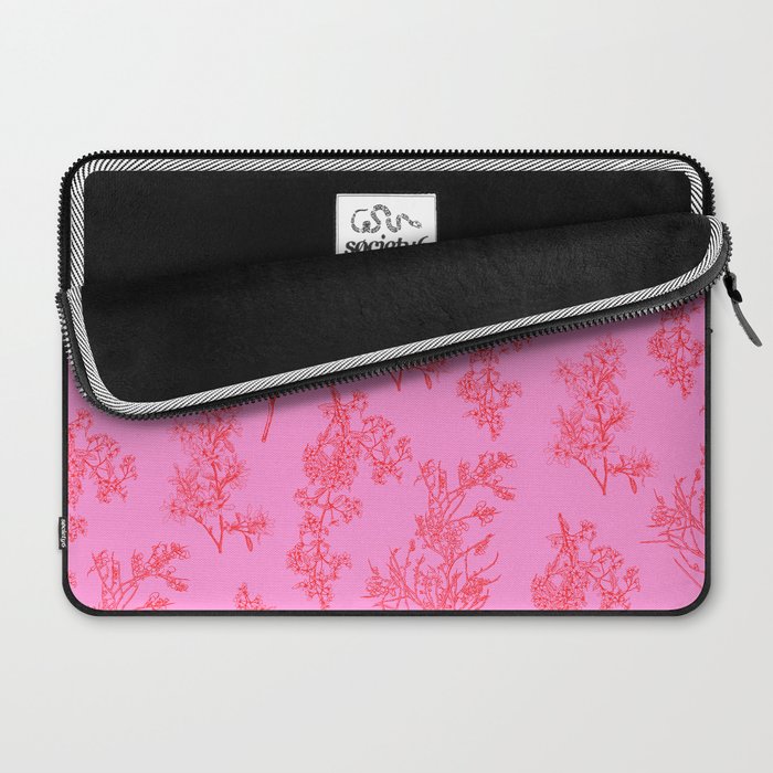 Preppy Pink and Red Botanical Cottage Floral Pattern Laptop Sleeve Gallery Image 2